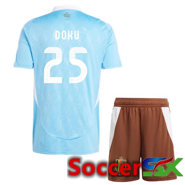 Belgium (DOKU 25) Kids Away Soccer Jersey Blue UEFA Euro 2024