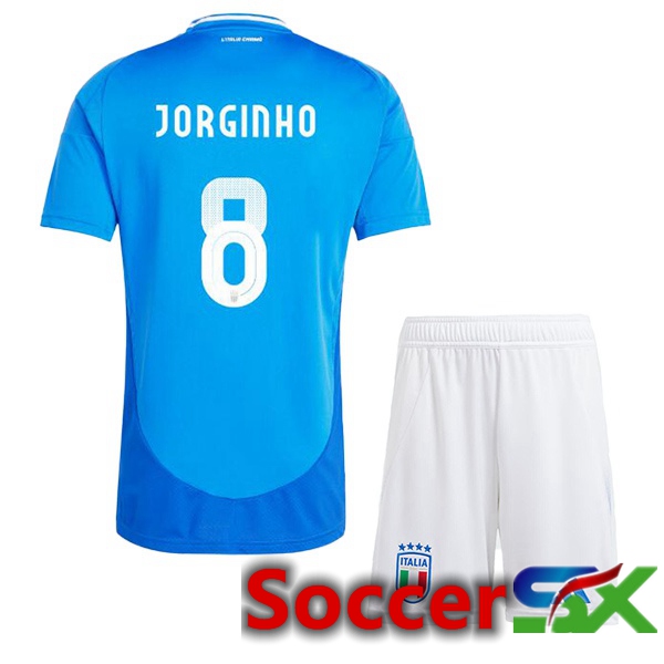 Italy (JORGINHO 8) Kids Home Soccer Jersey Blue UEFA Euro 2024