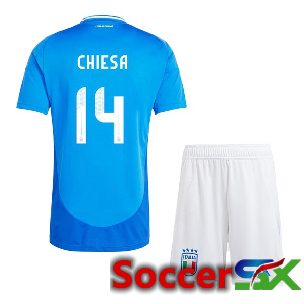Italy (CHIESA 14) Kids Home Soccer Jersey Blue UEFA Euro 2024