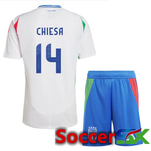 Italy (CHIESA 14) Kids Away Soccer Jersey White UEFA Euro 2024