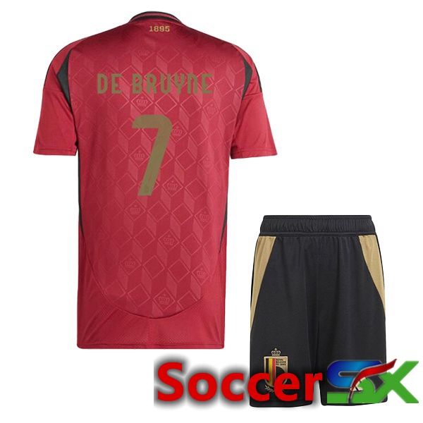 Belgium (DE BRUYNE 7) Kids Home Soccer Jersey Red UEFA Euro 2024