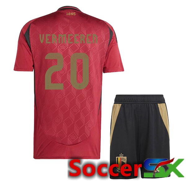 Belgium (VERMEEREN 20) Kids Home Soccer Jersey Red UEFA Euro 2024