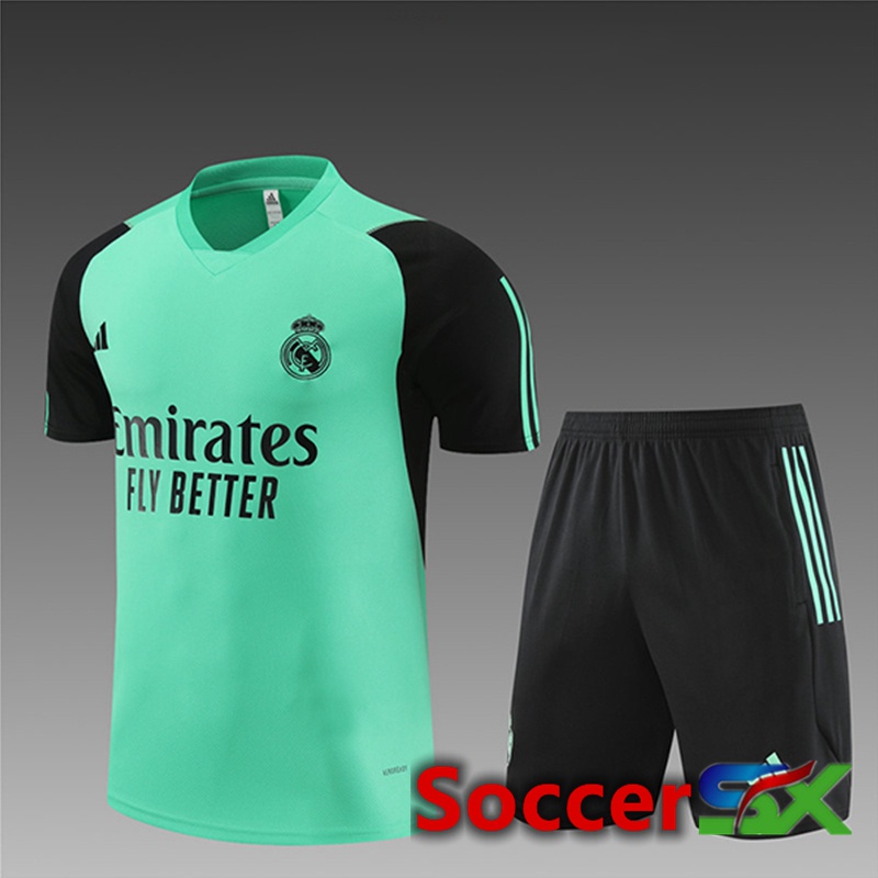 Real Madrid Kids kit Training T Shirt + Shorts Green/Black 2024/2025