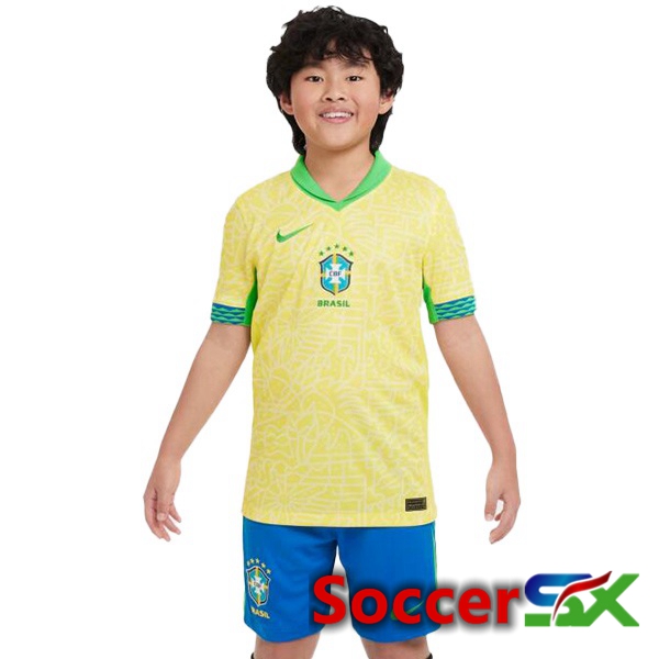 Brazil Kids Home Soccer Jersey Yellow 2024/2025