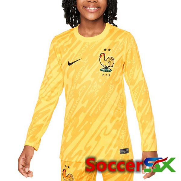 France Kids Goalkeeper Soccer Jersey Long Sleeve Yellow 2024/2025