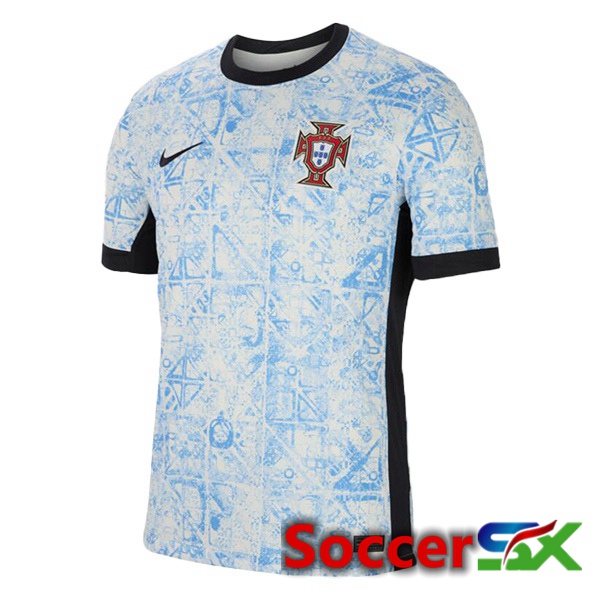 Portugal Away Soccer Jersey Blue White 2024/2025