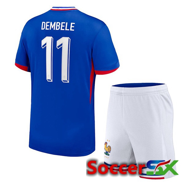 France (DEMBELE 11) Kids Home Soccer Jersey Blue 2024/2025