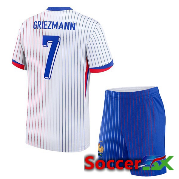 France (GRIEZMANN 7) Kids Away Soccer Jersey White 2024/2025