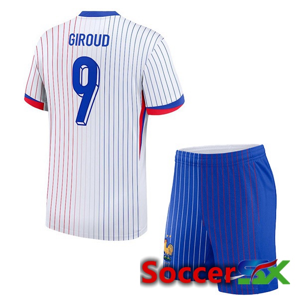 France (Giroud 9) Kids Away Soccer Jersey White 2024/2025
