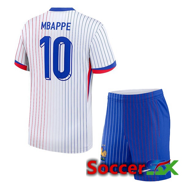 France (MBAPPE 10) Kids Away Soccer Jersey White 2024/2025