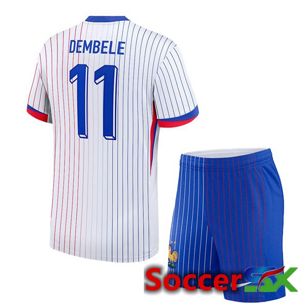 France (DEMBELE 11) Kids Away Soccer Jersey White 2024/2025