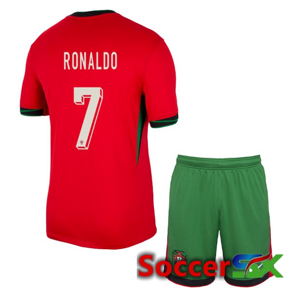 Portugal (RONALDO 7) Kids Home Soccer Jersey Red 2024/2025