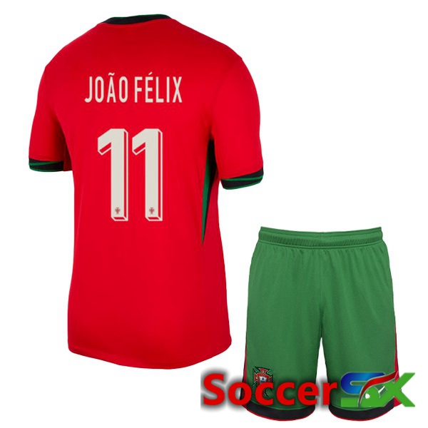 Portugal (JOÃO FÉLIX 11) Kids Home Soccer Jersey Red 2024/2025
