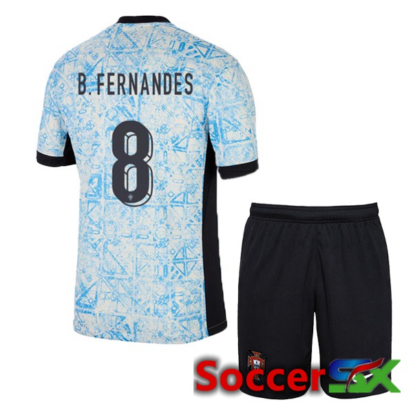 Portugal (B. FERNANDES 8) Kids Away Soccer Jersey Blue White 2024/2025
