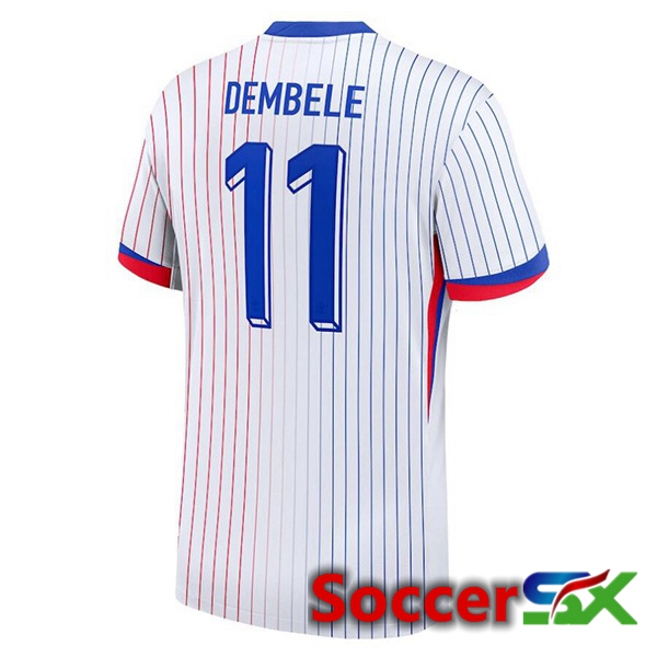 France (DEMBELE 11) Away Soccer Jersey White 2024/2025