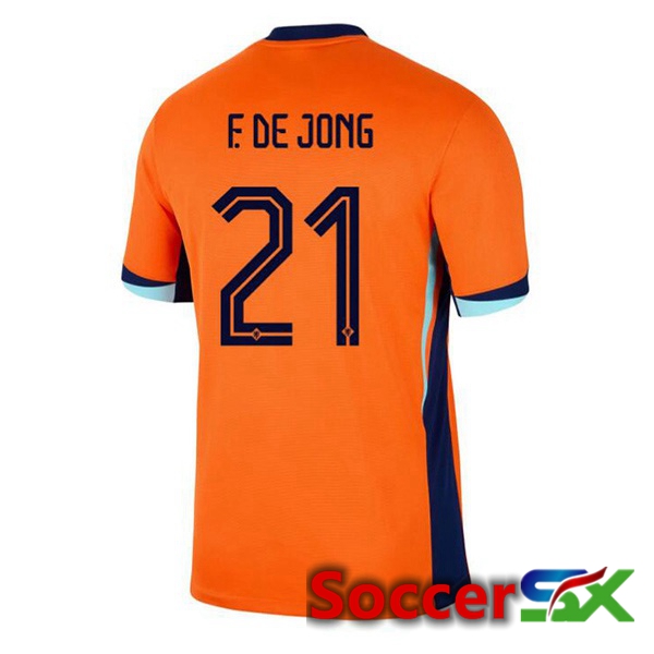 Netherlands (F. DE JONG 21) Home Soccer Jersey Orange 2024/2025