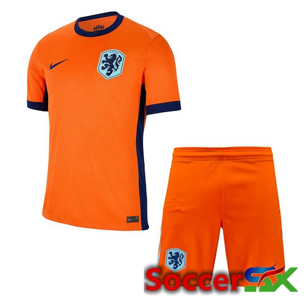 Netherlands Kids Home Soccer Jersey Orange UEFA Euro 2024