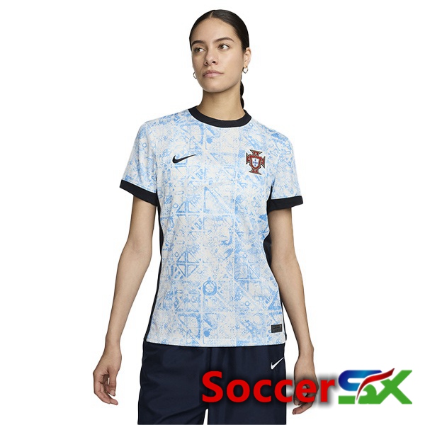 Portugal Womens Away Soccer Jersey Blue White UEFA Euro 2024