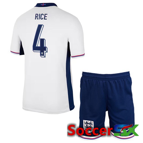 England (Rice 4) Kids Home Soccer Jersey White UEFA Euro 2024
