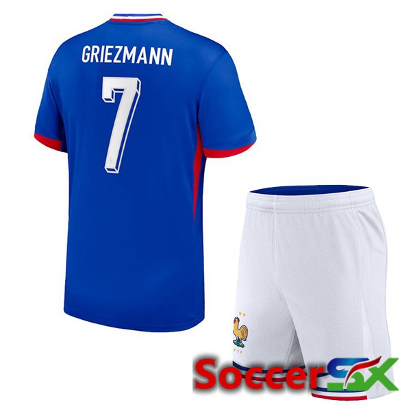 France (GRIEZMANN 7) Kids Home Soccer Jersey Blue UEFA Euro 2024