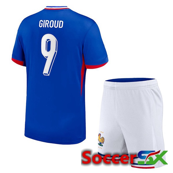 France (Giroud 9) Kids Home Soccer Jersey Blue UEFA Euro 2024