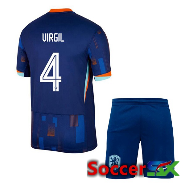 Netherlands (VIRGIL 4) Kids Away Soccer Jersey Royal Blue UEFA Euro 2024