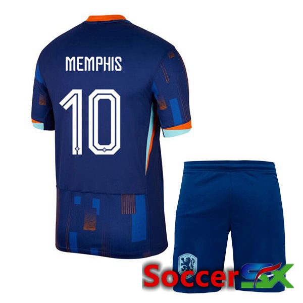 Netherlands (MEMPHIS 10) Kids Away Soccer Jersey Royal Blue UEFA Euro 2024