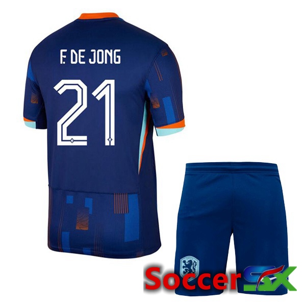 Netherlands (F. DE JONG 21) Kids Away Soccer Jersey Royal Blue UEFA Euro 2024