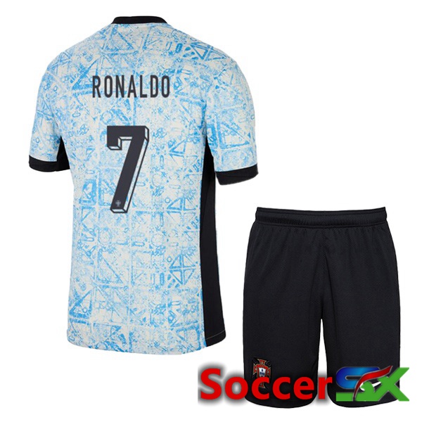 Portugal (RONALDO 7) Kids Away Soccer Jersey Blue White UEFA Euro 2024