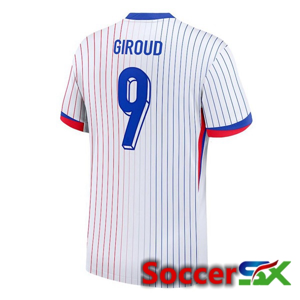 France (Giroud 9) Away Soccer Jersey White UEFA Euro 2024