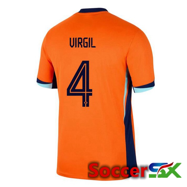 Netherlands (VIRGIL 4) Home Soccer Jersey Orange UEFA Euro 2024