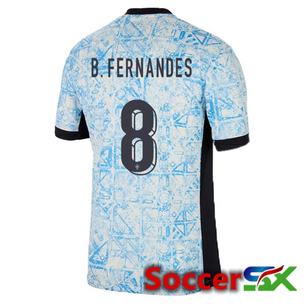 Portugal (B. FERNANDES 8) Away Soccer Jersey Blue White UEFA Euro 2024