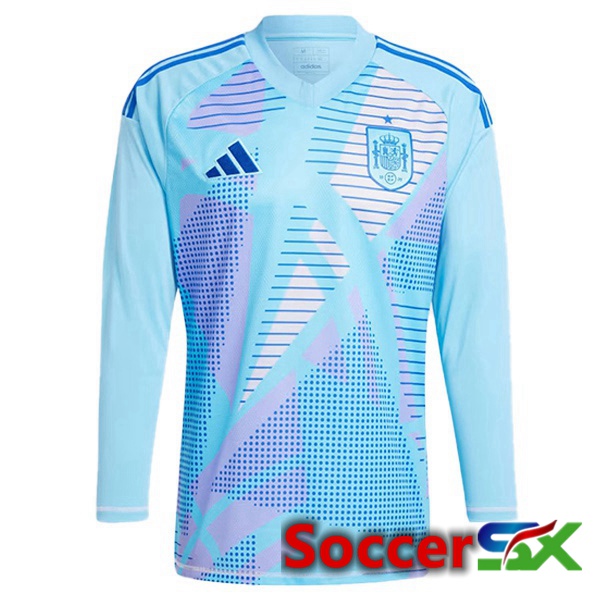 Spain Goalkeeper Soccer Jersey Long sleeve Blue UEFA Euro 2024