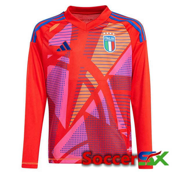 Italy Goalkeeper Soccer Jersey Long sleeve Red UEFA Euro 2024