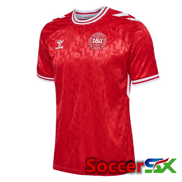 Denmark Home Soccer Jersey Red UEFA Euro 2024
