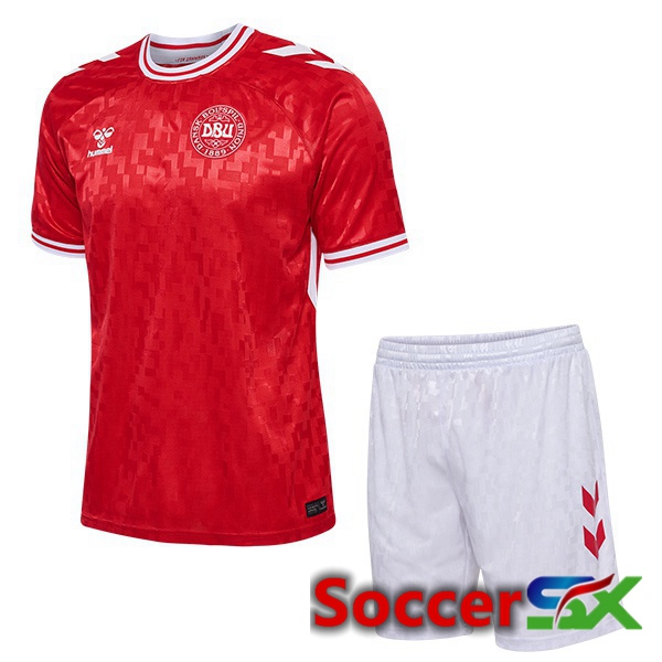 Denmark Kids Home Soccer Jersey Red UEFA Euro 2024