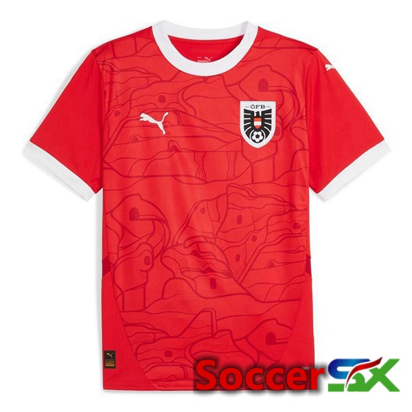 Austria Home Soccer Jersey Red UEFA Euro 2024