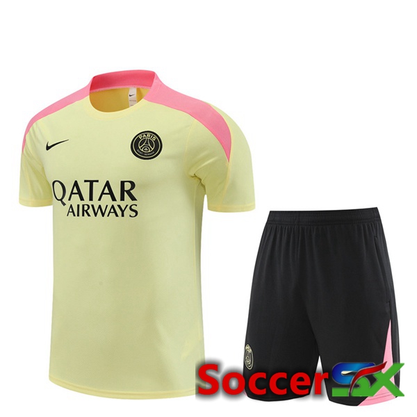 Paris PSG kit Training T Shirt + Shorts Yellow 2024/2025