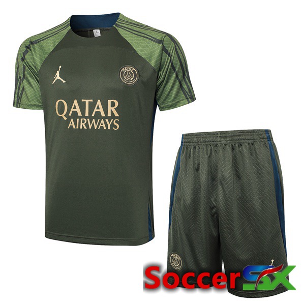 Paris PSG kit Training T Shirt + Shorts Green 2024/2025