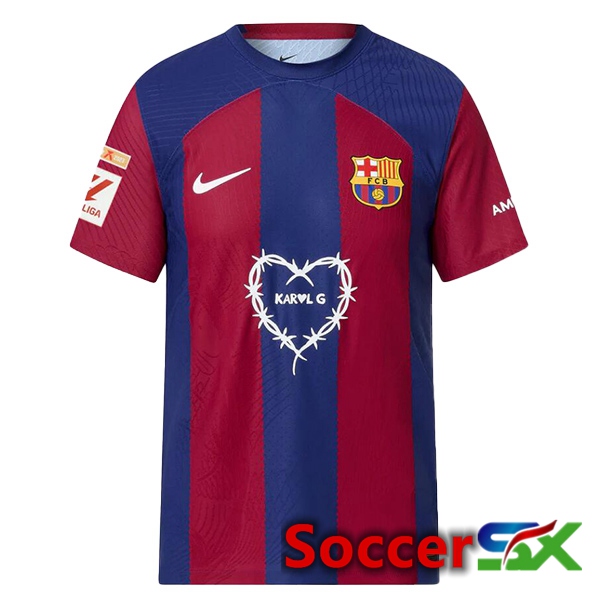 FC Barcelona Soccer Jersey Karol G Special Edition Blue Red 2023/2024