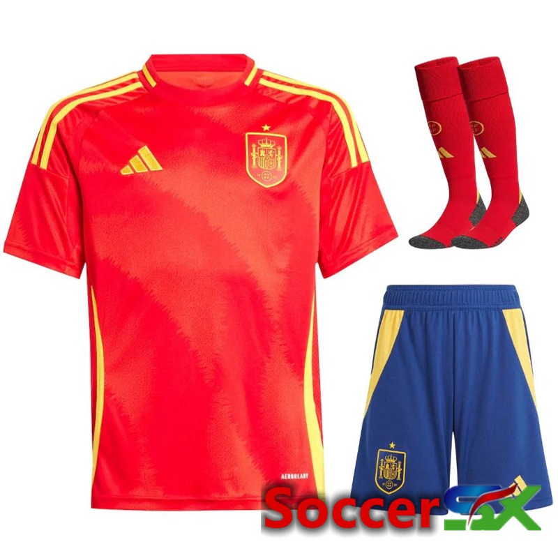 Spain Home Soccer Jersey (Shorts + Socks) Kit UEFA Euro 2024