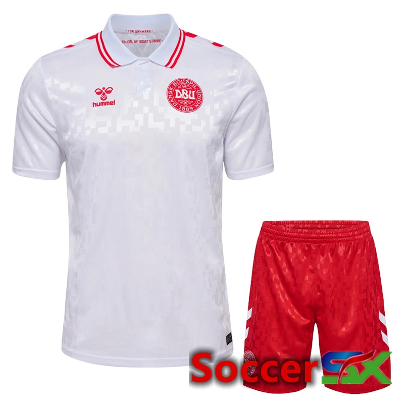 Denmark Away Soccer Jersey + Shorts Kit UEFA Euro 2024