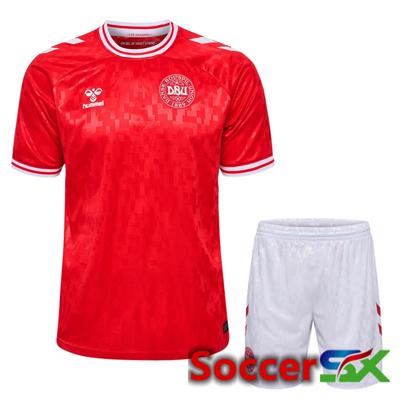 Denmark Home Soccer Jersey + Shorts Kit 2024/2025
