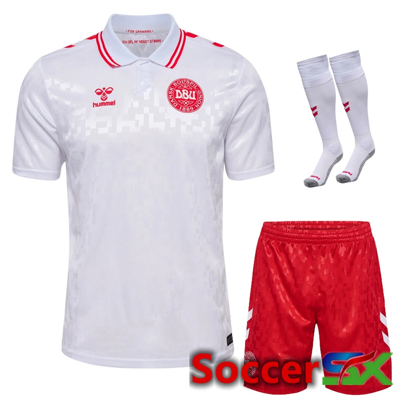 Denmark Away Soccer Jersey (Shorts + Socks) Kit UEFA Euro 2024