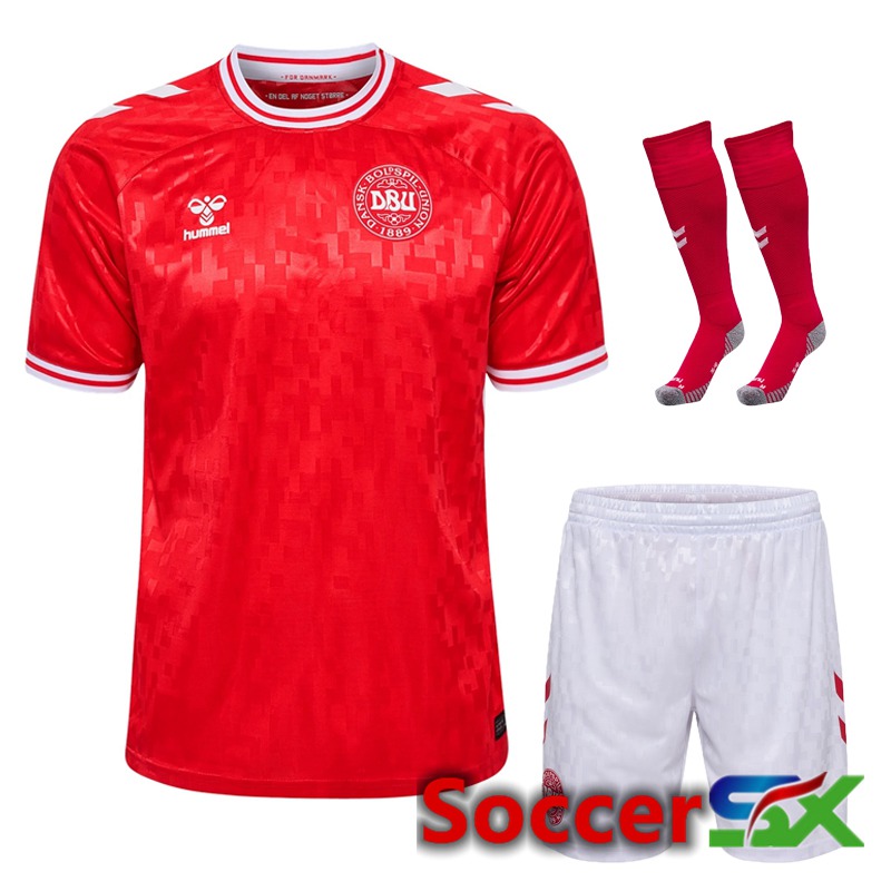 Denmark Home Soccer Jersey (Shorts + Socks) Kit UEFA Euro 2024