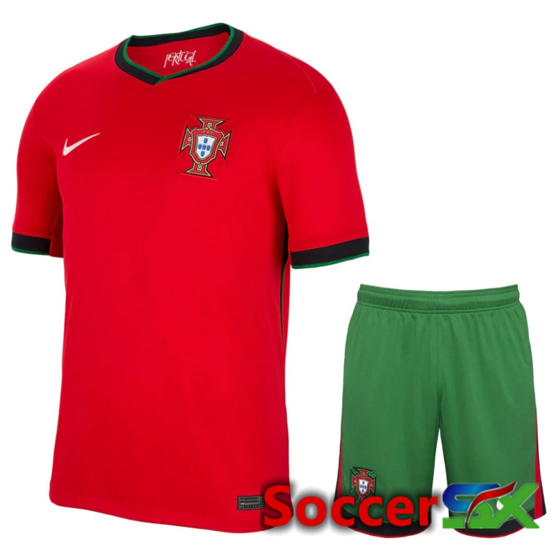 Portugal Home Soccer Jersey + Shorts Kit UEFA Euro 2024