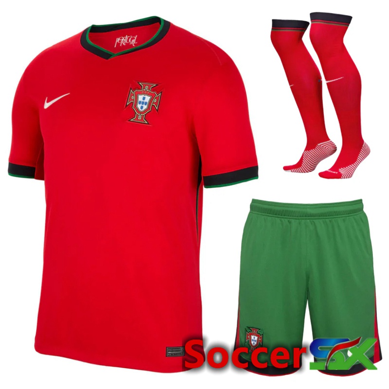 Portugal Home Soccer Jersey (Shorts + Socks) Kit UEFA Euro 2024