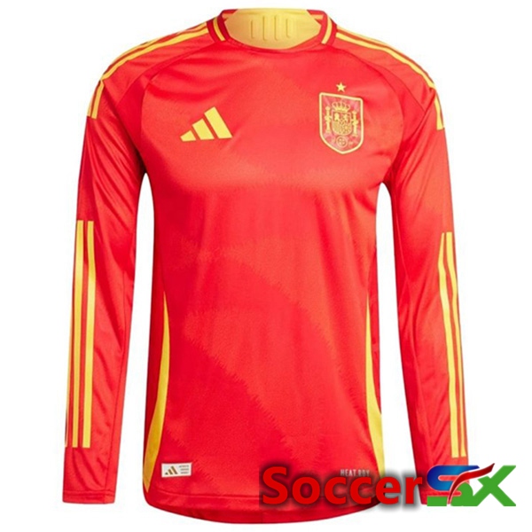 Spain Home Soccer Jersey Long Sleeve UEFA Euro 2024