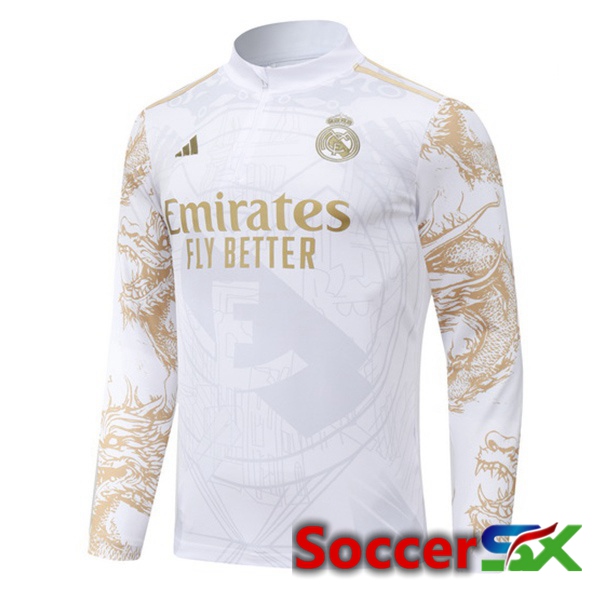 Real Madrid Training Sweatshirt White Yellow 2024/2025