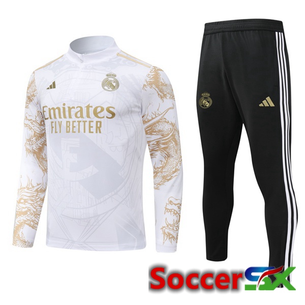 Real Madrid kit Training Tracksuit White Yellow 2024/2025